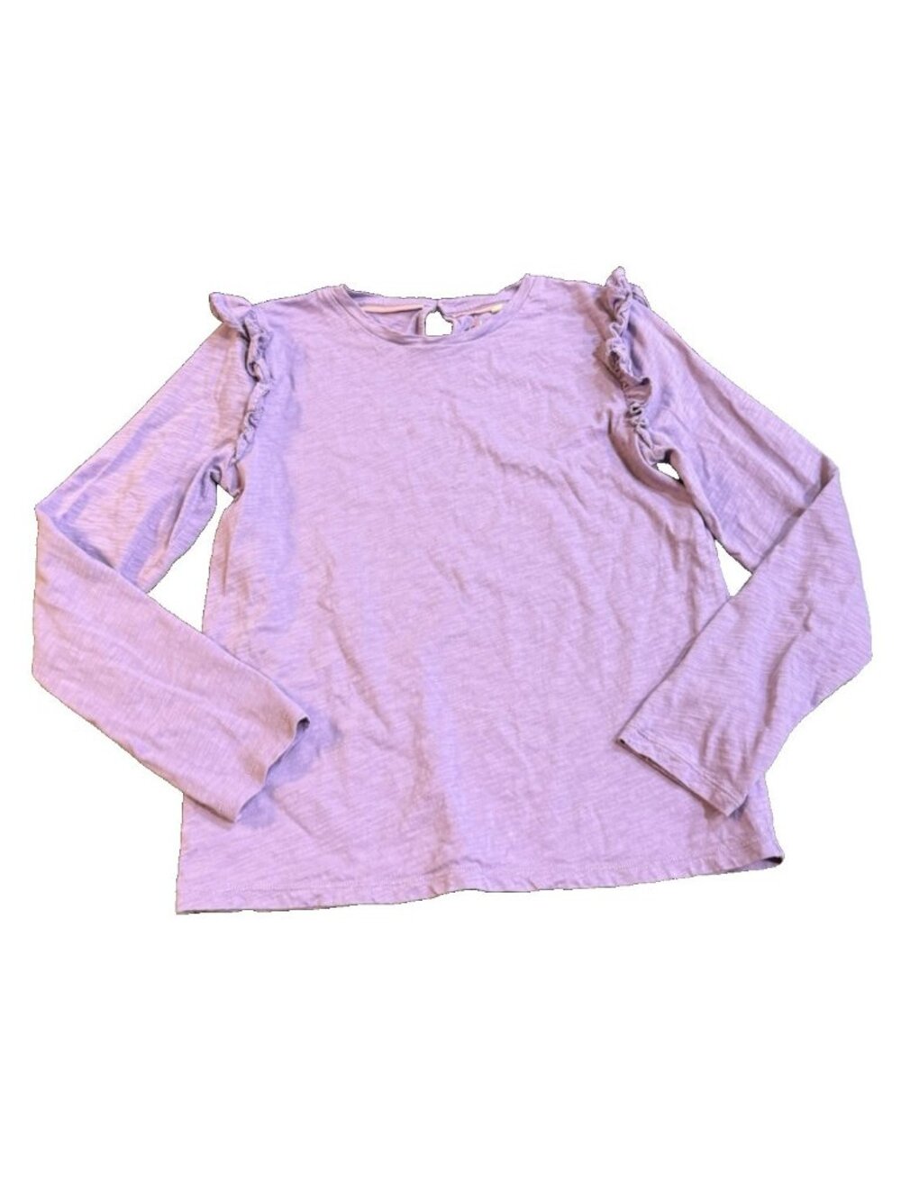Mini Boden Girl Long Sleeve Frill Sleeve Slub Top Purple Size 11-12Y 100% Cotton